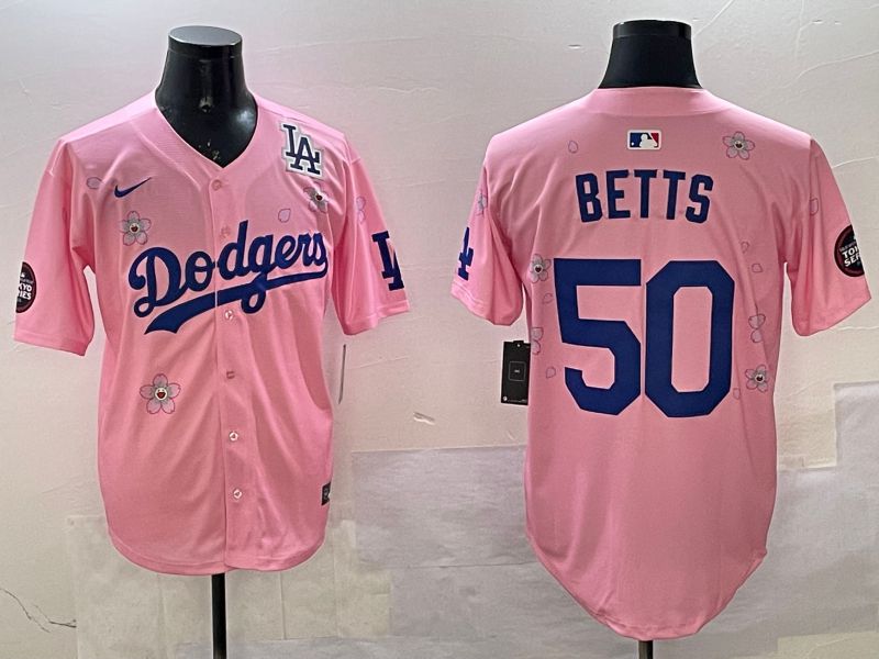 Men Los Angeles Dodgers #50 Betts Pink Sakura Edition 2025 Nike MLB Jersey style 4->los angeles dodgers->MLB Jersey